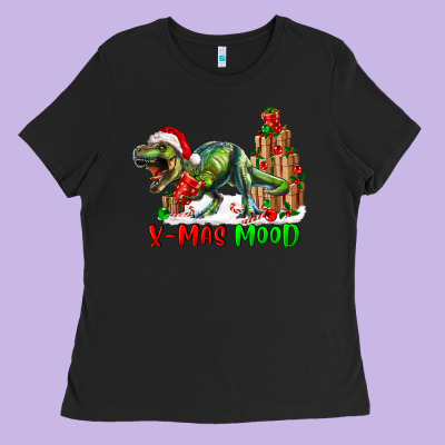 T- Rex X-mas Mood Ladies Tee Designed By Ranaportraitstore