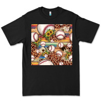 Black baseball leopard cowhide sunflower seamless pattern Premium Tee - JahusDesignShop