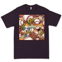 Baseball Leopard Cowhide Sunflower Seamless Pattern Premium Tee | Teevron