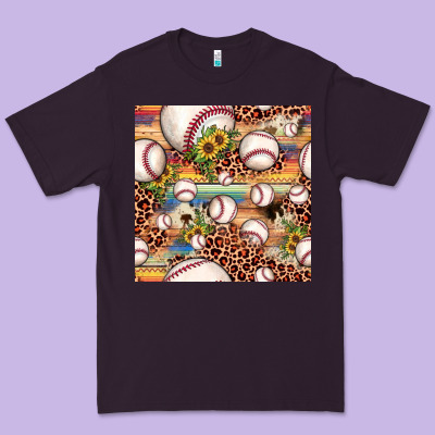 Baseball Leopard Cowhide Sunflower Seamless Pattern Premium Tee Designed By Jahusdesignshop