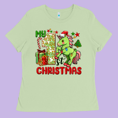 My First Christmas Unicorn Ladies Tee Designed By Fadigitalartstudio