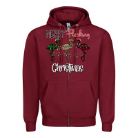 Burgundy Merry Flocking Christmas Zipper Hoodie - Bettercallsaul
