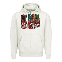 Oatmeal Heather Merry Christmas Buffalo Plaid Leopard Zipper Hoodie - Bettercallsaul
