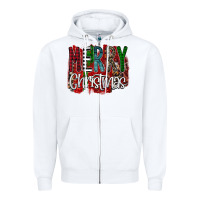White Merry Christmas Buffalo Plaid Leopard Zipper Hoodie - Bettercallsaul