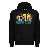 Black Game day Soccer leopard flames fireball Premium Hoodie - HowdyJamesFarm