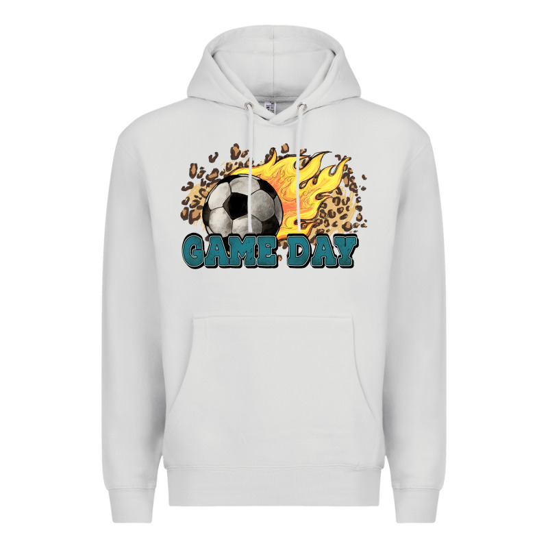 Game Day Soccer Leopard Flames Fireball Premium Hoodie by HowdyJamesFarm | Teevron