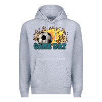 Heather Grey Game day Soccer leopard flames fireball Premium Hoodie - HowdyJamesFarm