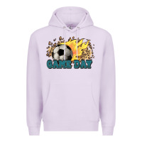 Lilac Game day Soccer leopard flames fireball Premium Hoodie - HowdyJamesFarm