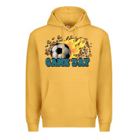 Mustard Game day Soccer leopard flames fireball Premium Hoodie - HowdyJamesFarm