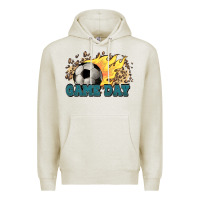 Oatmeal Heather Game day Soccer leopard flames fireball Premium Hoodie - HowdyJamesFarm
