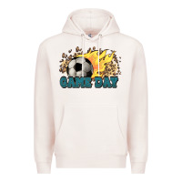Pale Pink Game day Soccer leopard flames fireball Premium Hoodie - HowdyJamesFarm