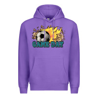 Purple Game day Soccer leopard flames fireball Premium Hoodie - HowdyJamesFarm
