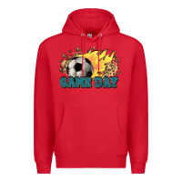 Red Game day Soccer leopard flames fireball Premium Hoodie - HowdyJamesFarm