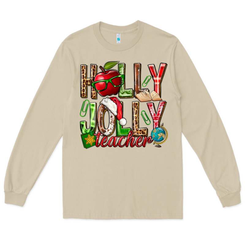 Holly Jolly Teacher Long Sleeve Tee by NancyCooperArtShop | Teevron