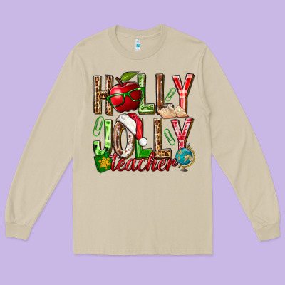 Holly Jolly Teacher Long Sleeve Tee Designed By Nancycooperartshop