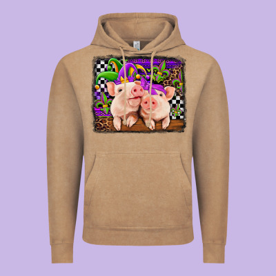 Mardi Gras Western Leopard Pigs Vintage Hoodie Designed By Jasminsmagicworld