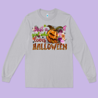 Just A Girl Who Loves Halloween Long Sleeve Tee Designed By Nancycooperartshop