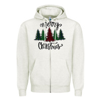 Oatmeal Heather Merry Christmas Trees Zipper Hoodie - Bettercallsaul
