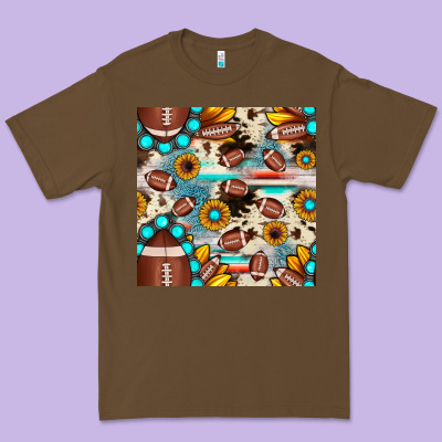 Football Cowhide Sunflower Seamless Pattern Premium Tee Designed By Jahusdesignshop