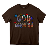 Chocolate Brown god bless america Heavy Core Tee - CowhideDigitalArt