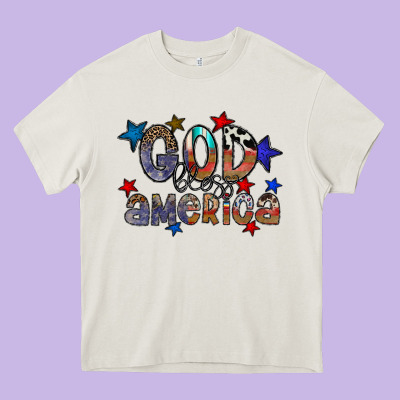 God Bless America Heavy Core Tee Designed By Cowhidedigitalart