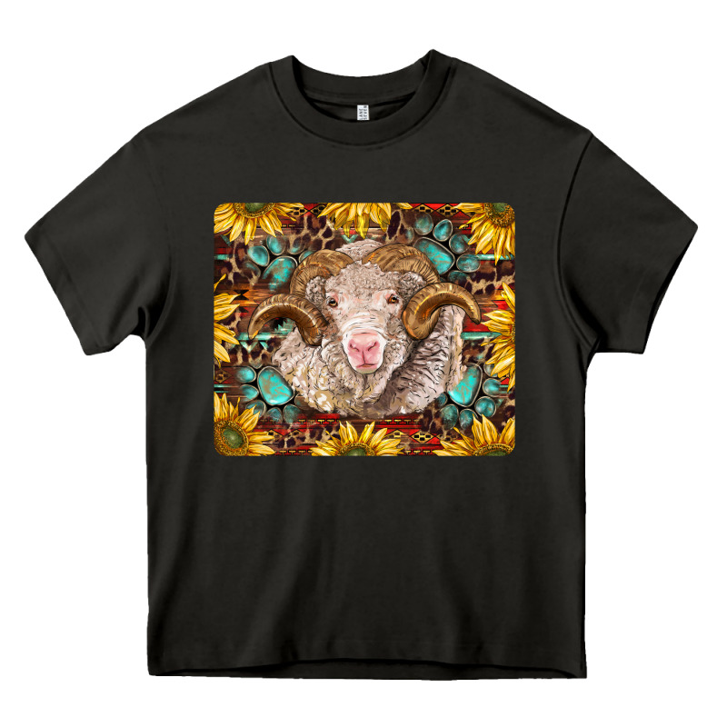 Merino Ram With Sunflowers And Gemstone Mousepad Heavy Core Tee by BarkalooDesign | Teevron