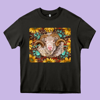 Merino Ram With Sunflowers And Gemstone Mousepad Heavy Core Tee Designed By Barkaloodesign