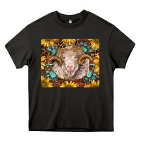 Asphalt merino ram with sunflowers and gemstone mousepad Heavy Core Tee - BarkalooDesign
