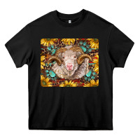 Black merino ram with sunflowers and gemstone mousepad Heavy Core Tee - BarkalooDesign
