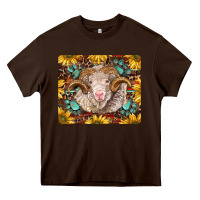 Chocolate Brown merino ram with sunflowers and gemstone mousepad Heavy Core Tee - BarkalooDesign