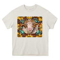 Cream merino ram with sunflowers and gemstone mousepad Heavy Core Tee - BarkalooDesign