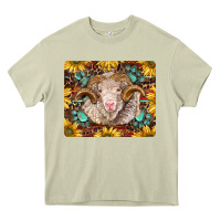 Mossy merino ram with sunflowers and gemstone mousepad Heavy Core Tee - BarkalooDesign