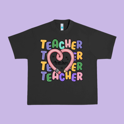 Teacher And Pencil Heart Urban Heavy Tee Designed By Maliassmallbusiness