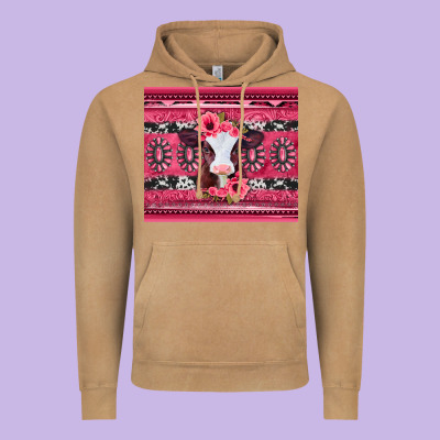 Pink Gemstone Baby Calf Western Valentines Day Vintage Hoodie Designed By Jasminsmagicworld