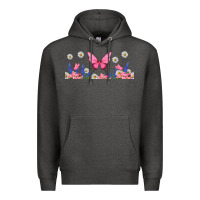 Charcoal Heather butterflies and flowers Premium Hoodie - TumblerDesignByShophia