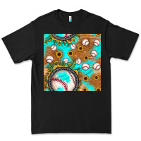 Black baseball turquoise sunflower seamless pattern Premium Tee - JahusDesignShop