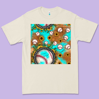 Baseball Turquoise Sunflower Seamless Pattern Premium Tee Designed By Jahusdesignshop