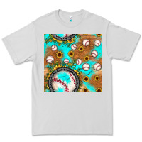 Dove Grey baseball turquoise sunflower seamless pattern Premium Tee - JahusDesignShop