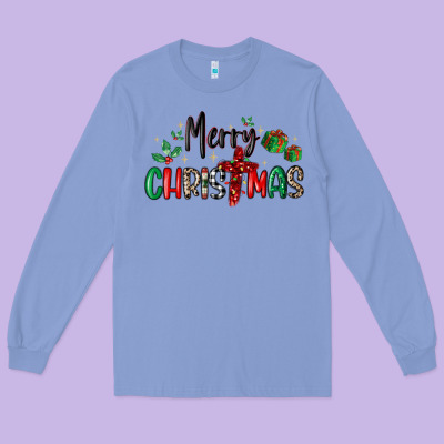 Faith Cross Merry Christmas Long Sleeve Tee Designed By Maliassmallbusiness