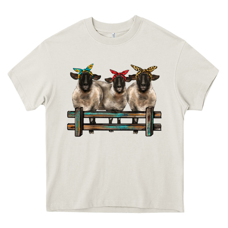 3 Sheeps Suffolk Ewe With Bandanas And Fence Heavy Core Tee by BarkalooDesign | Teevron