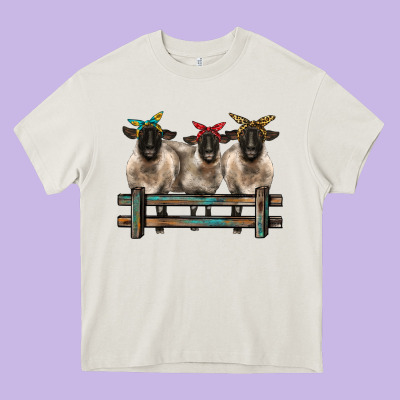 3 Sheeps Suffolk Ewe With Bandanas And Fence Heavy Core Tee Designed By Barkaloodesign