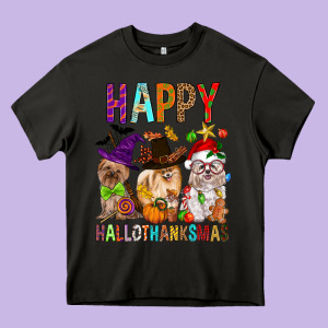 Happy Hallothankmas Dog Heavy Core Tee Designed By Fadigitalartstudio