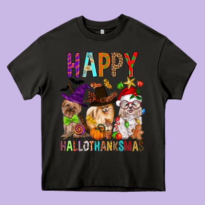 Happy Hallothankmas Dog Heavy Core Tee Designed By Fadigitalartstudio