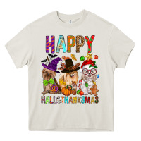 Cream Happy hallothankmas dog Heavy Core Tee - FaDigitalArtStudio