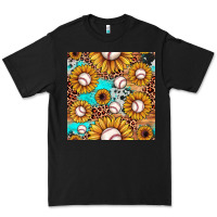 Black baseball leopard turquoise sunflower seamless pattern Premium Tee - JahusDesignShop