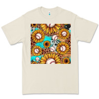 Bone baseball leopard turquoise sunflower seamless pattern Premium Tee - JahusDesignShop
