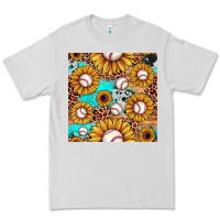 Dove Grey baseball leopard turquoise sunflower seamless pattern Premium Tee - JahusDesignShop