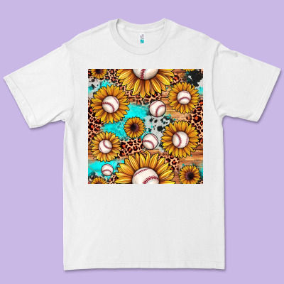 Baseball Leopard Turquoise Sunflower Seamless Pattern Premium Tee Designed By Jahusdesignshop