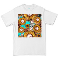 White baseball leopard turquoise sunflower seamless pattern Premium Tee - JahusDesignShop