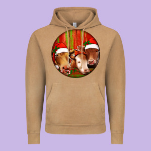 Christmas Cow, Vintage Hoodie Designed By Jasminsmagicworld